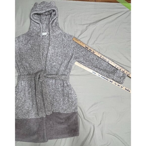 Daydreams Women's Small Medium Hooded Tie-Belt Bathrobe Two-Tone Gray Super Soft - Picture 8 of 14
